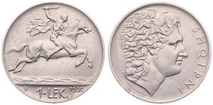 Albania, Kingdom, King Zog I, 1 Lek Nickel 1930V, Caped man on horse right, KM 5, A.XF