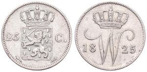Netherlands, Kingdom, William I, 25 Cents Silver 1825, Crowned arms, KM 48, VF