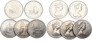 Isle of Man, British Dependency, Elizabeth II, Set with 5 x 1 Crown Copper-Nickel 1979, The Millennium of Tynwald, KM 46/50, UNC