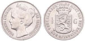 Netherlands, Kingdom, Wilhelmina I, 1/2 Gulden Silver 1908, Crowned head left, KM 121.2, VF