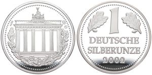 Germany, Federal Republic, Medal in Silver 2002, 1 Deutsche Silberunze / Brandenbuger Gate in Berlin, PROOF