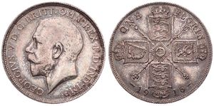 Great Britain, Kingdom, George V, 1 Florin Silver 1916, Head left, KM 817, XF