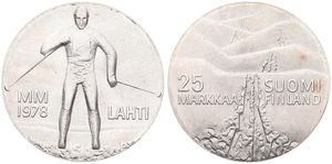Finland, Republic, 25 Markkaa Silver 1978 K-N, Winter Games in Lahti - Ski Trail, KM 56, UNC