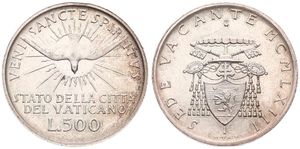 Vatican City, City State, 500 Lire Silver 1963, Sede Vacante Issue, KM 75, UNC
