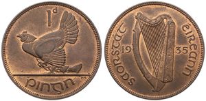 Ireland, Irish Free State, 1 Penny Bronze 1935, Hen with chicks, KM 3, XF