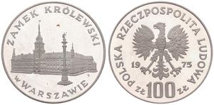 Poland, Peoples Republic, 100 Zlotych Silver 1975, Royal Castle in Warsaw, KM 76, PROOF