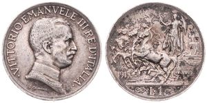 Italy, Kingdom, Vittorio Emanuele III, 1 Lira Silver 1915R, Bust right, KM 57, VF+