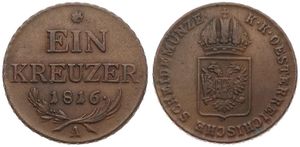 Austria, Empire, Franz II, 1 Kreuzer Copper 1816A, Crowned arms, KM 2113, XF