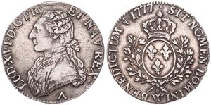 France, Kingdom, Louis XVI, 1 Ecu Silver 1777W, Uniformed bust left, KM 564.16 (Lille), VF