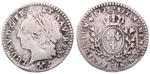 France, Kingdom, Louis XV, 6 Sols (1/20 Ecu) Silver 1773L, Laureate head left / Crowned oval arms within wreath, KM 552.4 (Bayonne), Fine