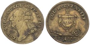 France, Kingdom, Louis XVI, Token in Brass 1793, Sol Regni Abiit - Martyr to Louis XVI, Bust of Louis XVI left / A funerary urn engraved with the name of the King flanked by scepter and crown, VF