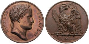 France, First Empire, Napoleon, Medal in Bronze 1807 by Andrieu & Jaley, Victories of 1807, Laureate head right / Eagle of France standing on thunderbolt - Victory above, XF