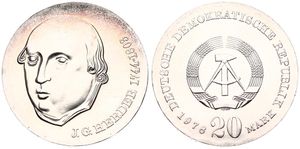 Germany, Democratic Republic, 20 Mark Silver 1978, 175th Anniversary of the Death of Johann von Herder, KM 71, UNC