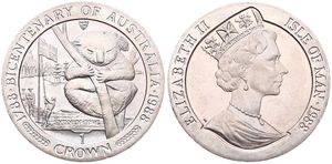 Isle of Man, British Dependency, Elizabeth II, 1 Crown Copper-Nickel 1988, Australian Bicentennial - Koala Bear within circle, KM 223, B.UNC