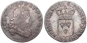 France, Kingdom, Louis XV, 1/3 Ecu Silver 1721B, Young laureate bust right, KM 457.3 (Rouen), F/VF