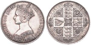 Great Britain, Kingdom, Victoria, 1 Crown Silver 1847, Crowned bust left / Crowned cruciform arms, KM 744, VERY RARE GOTHIC CROWN WITH UN DECIMO ON EDGE, PROOF
