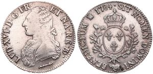 France, Kingdom, Louis XVI, 1 Ecu Silver 1784 Cow, Uniformed bust left / Crowned oval arms within wreath, KM 572 Bearn, VF
