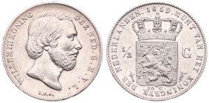 Netherlands, Kingdom, William III, 1/2 Gulden Silver 1859, Bearded head right, KM 92, XF