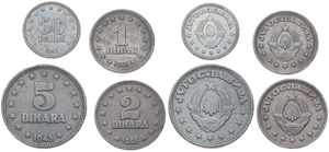 Yugoslavia, Post War Coinage, 50 Para, 1, 2 & 5 Dinara Zinc 1945, State Emblem, KM 25/28, XF