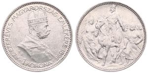 Hungary, Kingdom, Franz Joseph I, 1 Korona Silver 1896, Millennium - Crowned bust right, KM 487, XF