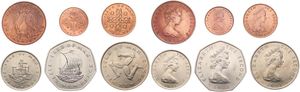 Isle of Man, British Dependency, Elizabeth II, 1/2, 1, 2, 5, 10 & 50 New Pence 1971, Various designs, KM div, UNC