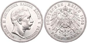 German States, Prussia, Wilhelm II, 5 Mark Silver 1903A, Head right, KM 523, VF