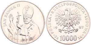 Poland, Peoples Republic, 10.000 Zlotych Silver 1987, Visit of Pope John Paul II, KM 164, UNC