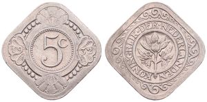 Netherlands, Kingdom, Wilhelmina I, 5 Cents Copper-Nickel 1932, Orange branch within circle, KM 153, SCARCER DATE, XF