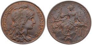 France, Republic, 10 Centimes Bronze 1898, Liberty head right, KM 843, XF