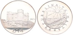 Malta, Republic, 4 Pounds Silver 1975, St. Agatha's tower at Gammieh, KM 33, B.UNC