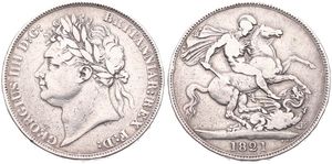 Great Britain, Kingdom, George IV, 1 Crown Silver 1821, Laureate head left, KM 680.1 SECUNDO, Fine