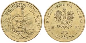 Poland, Republic, 2 Zlote Brass 1997, Head of Stefan Batory right, KM 325, UNC