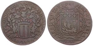 Ile de France, Achille de Harlay, Comte de Beaumont, Token in Copper 1672, Arms of A. de Harlay with eagle supporters / Armes de la Recette des pauvres, VF