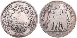 France, Consulship, Napoleon, 5 Francs Silver LAN 11Q, Hercules group, KM 639.8 Perpignan, Fine