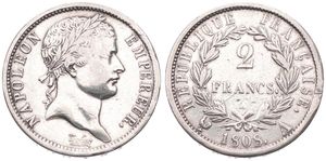 France, First Empire, Napoleon, 2 Francs Silver 1808A, Laureate head right, KM 684.1 Paris, A.VF (cleaned)