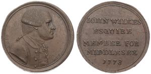 Great Britain, Kingdom, George III, Medal in Bronze 1773, Bust of John Wilkes Esquire - Member for Middlesex / Legend in 5 lines, XF