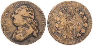 France, First Republic, 12 Deniers Bronze 1792A, Bust of Louis XVI left, KM 600.1 (Paris), VARIETY WITH DOUBLE STRUCK HEAD, Fine