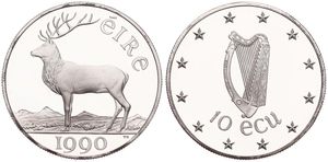 Ireland, Republic, 10 Ecu Silver 1990, EEC Council Meeting in Dublin - Deer left, KM X2, PROOF
