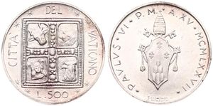 Vatican City, City State, 500 Lire Silver 1977/XV, Book of the Evangelists, KM 132, UNC