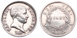 France, First Empire, Napoleon, 1/4 Franc Silver 1807A, Bare head right, KM 677 Paris, SCARCE, A.XF (cleaned)