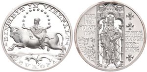 Germany, Federal Republic, Medal in Silver 2000 by Bodo Broschat, EMC Medal, 1200 Years Carolus Magnus Charlemagne / Europe and Bull, PROOF 