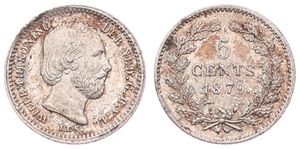 Netherlands, Kingdom, William III, 5 Cents Silver 1879, Bearded head right, KM 91, XF