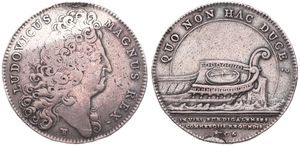 France, Kingdom, Louis XIV, Token in Silver 1706, Chambre de Commerce de Bordeaux, Bust of Louis XIV right / Backside of an old ship - Quo Non Hac Duce, VF (traces of mounting)