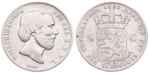 Netherlands, Kingdom, William III, 1/2 Gulden Silver 1866, Bearded head right, KM 92, VF