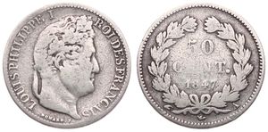 France, Second Kingdom, Louis Philippe I, 50 Centimes Silver 1847A, Laureate head right, KM 768.1 (Paris), F/VF