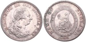 Great Britain, Kingdom, George III, Token Coinage, 1 Dollar Silver 1804 Bank of England, Laureate bust right / Seated Britannia in oval shield, KM Tn1, XF