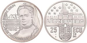 Luxembourg, Grand Duchy, Jean, 25 Ecu Silver 1994, Bust of Maria Theresia, KM X41, PROOF