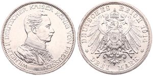 German States, Prussia, Wilhelm II, 3 Mark Silver 1914A, Uniformed bust right, KM 538, A.UNC