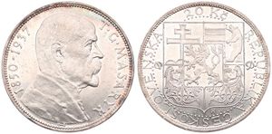 Czechoslovakia, Republic, 20 Korun Silver ND (1937), Death of President Masaryk, KM 18, XF