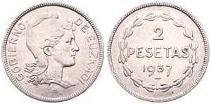 Spain, Civil War, Euzkadi, Viscayan Republic, 2 Pesetas Nickel 1937, Liberty head right, KM 2, UNC